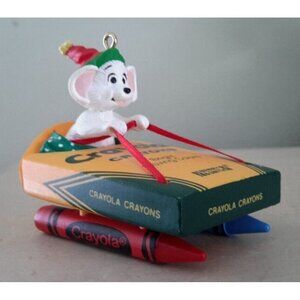 Hallmark Keepsake Ornament 1990 Mouse Sleigh Crayola Crayons Bright Moving Color